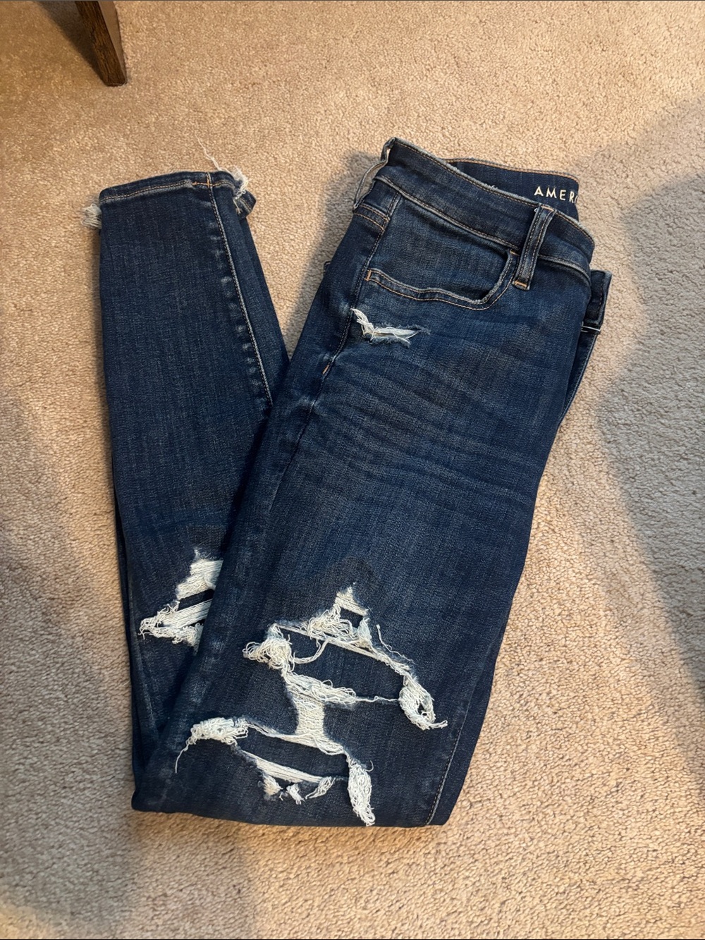 American Eagle Outfitters Dark Blue Distressed Skinny Jeans